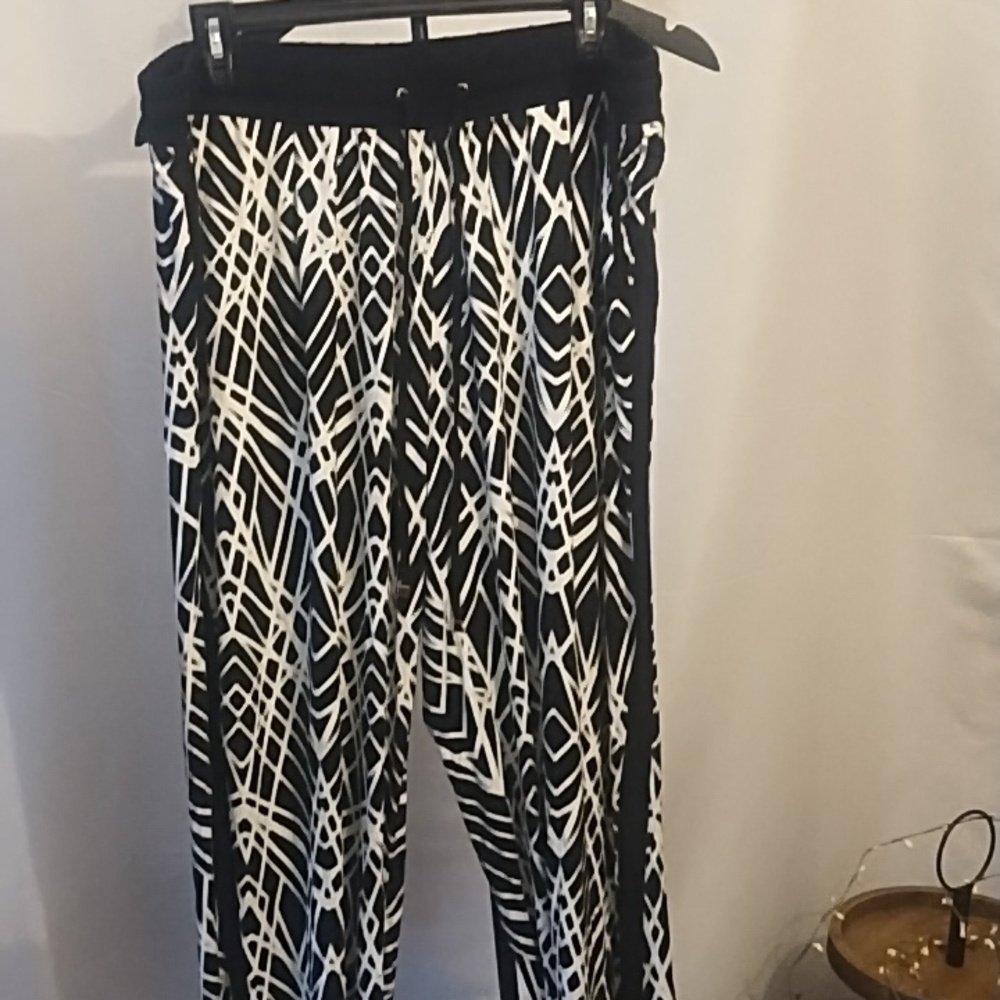 Calvin Klein Black and White Slacks with Geometric Print